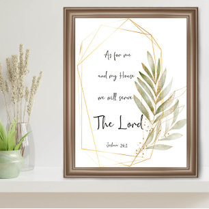 Serve the Lord Green leaves and gold frame Poster