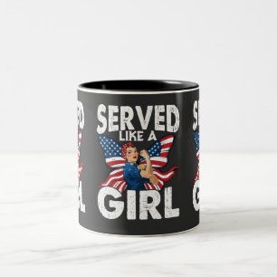 Served Like A Girl Female Veteran Military Women's Two-Tone Coffee Mug