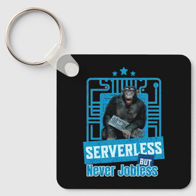 Serverless Funny Monkey Developer Humour Key Ring (Front)