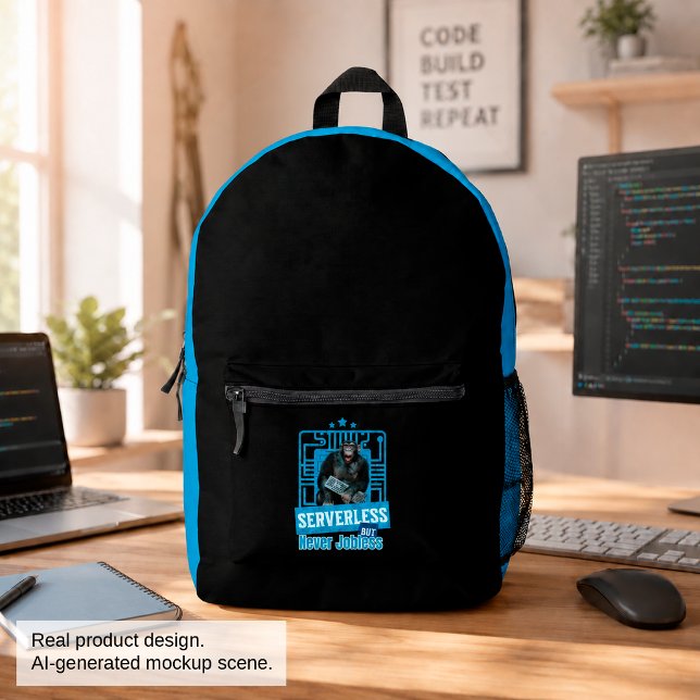Serverless Funny Monkey Developer Humour Printed Backpack (Creator Uploaded)
