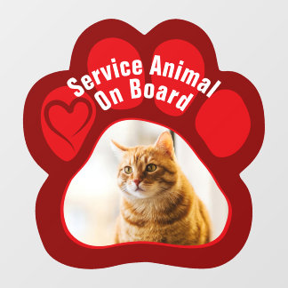 Service Animal On Board Paw Print Photo Cat