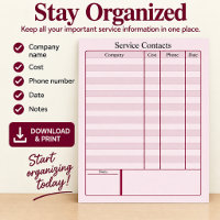 Service Contacts Directory Digital Download