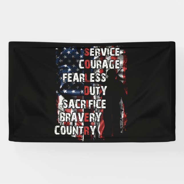 Service Courage Fearless Sacrifice Bravery Country Banner (Horizontal)