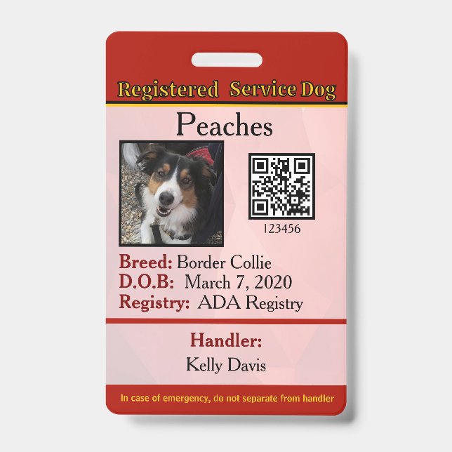 Service Dog Canada vertical Badge ID Badge (Front)