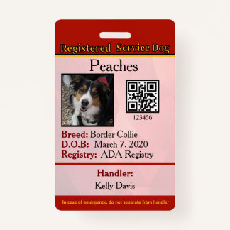 Service Dog Canada vertical Badge ID Badge