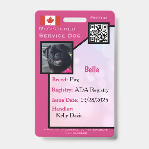 Service Dog ID Card pink vertical  Badge