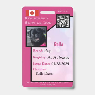 Service Dog ID Card pink vertical  Badge