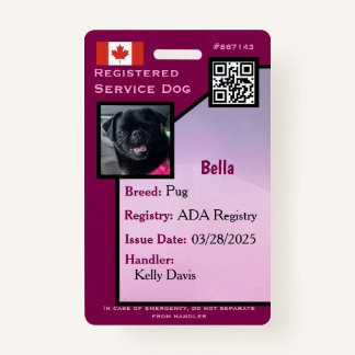 Service Dog ID Card purple vertical Badge ID Badge