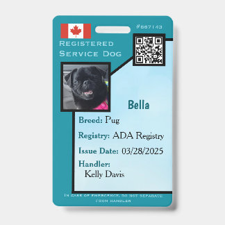 Service Dog ID Card teal vertical  Badge