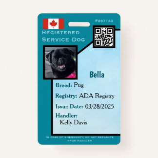 Service Dog ID Card teal vertical Badge ID Badge