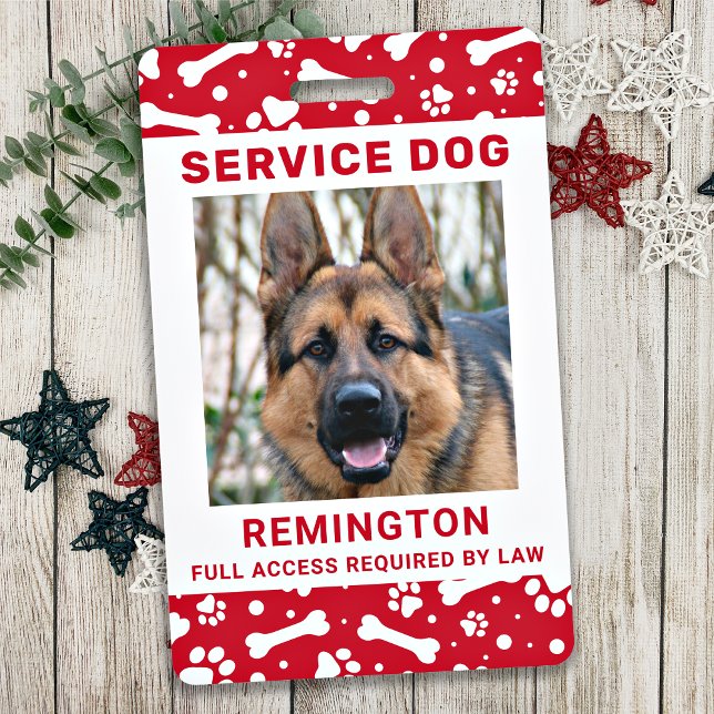 Service Dog ID Personalised Red Paw Prints Photo ID Badge (Creator Uploaded)