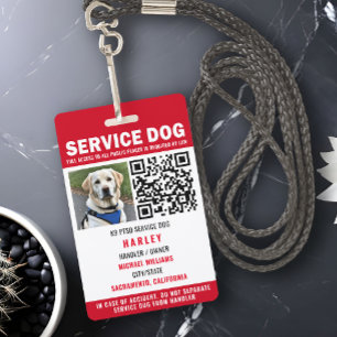 Service Dog Modern QR Code Red & White  ID Badge