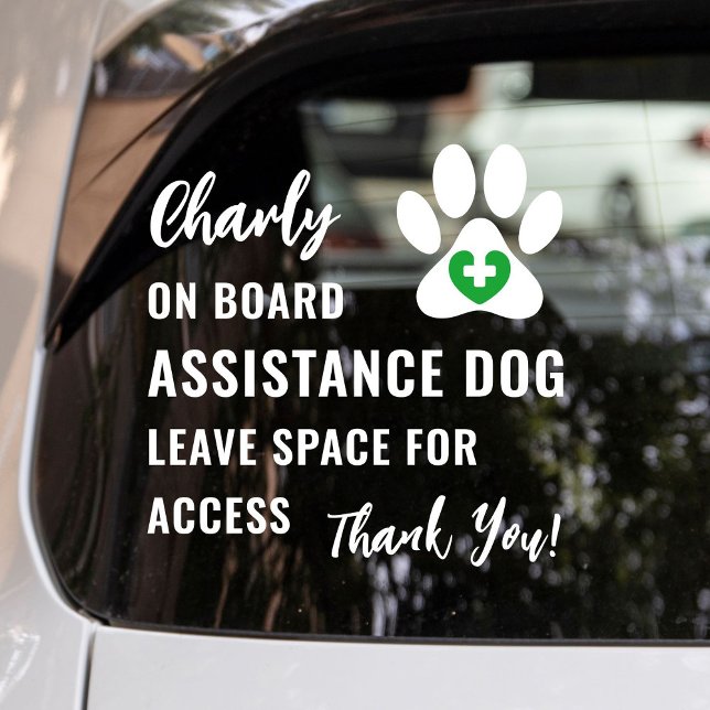 Service Dog on Board Green Medical Logo Car (Service dog, emotional support dog or therapy dog on board car window cling with green medical logo.)