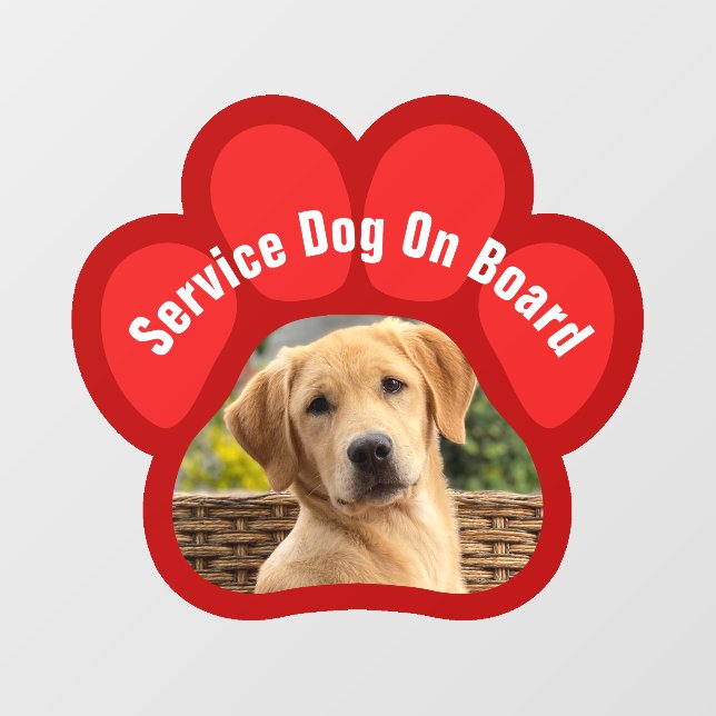 Service Dog On Board Paw Print Photo Red (Sheet)