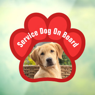 Service Dog On Board Paw Print Photo Red