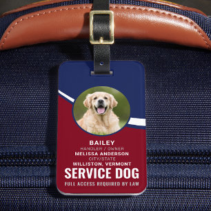 Service Dog Personalised Red Blue Photo ID Badge L Luggage Tag