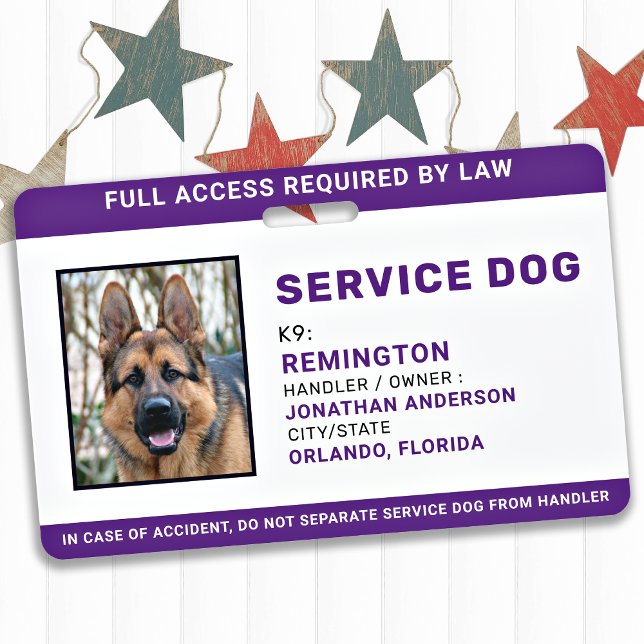 Service Dog Personalised Simple Photo ID Badge (Creator Uploaded)