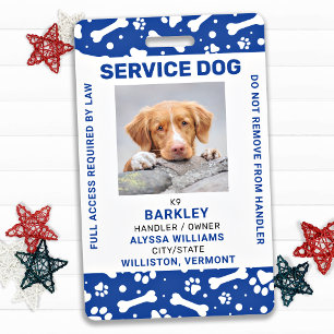 Service Dog Photo ID Personalised Blue Paw Prints ID Badge
