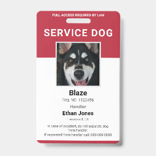 Service Dog Photo Red ID Badge