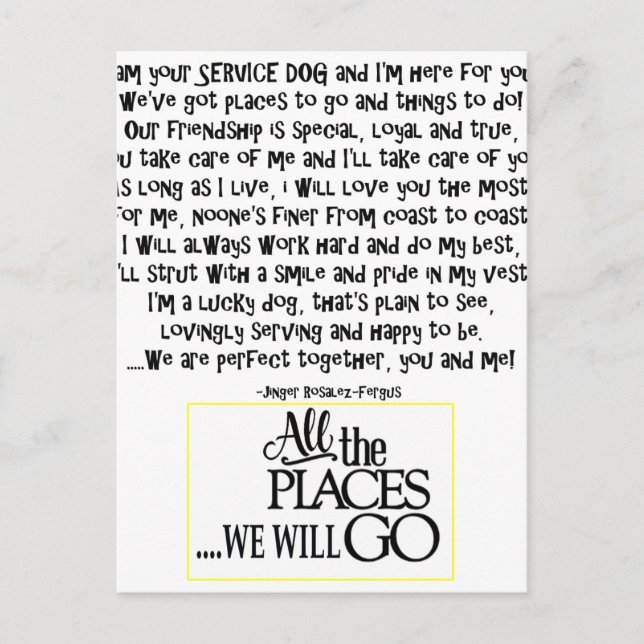 Service dog poem FNL BACK yellow Postcard (Front)