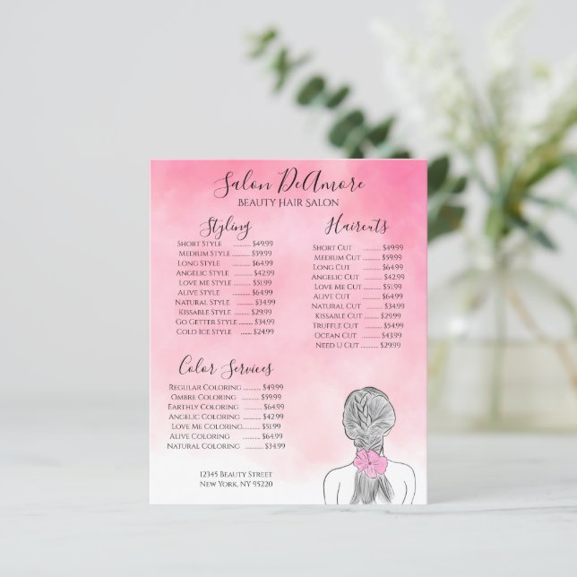 Service Menu Girl w/ Braid Pink Watercolor  (Standing Front)