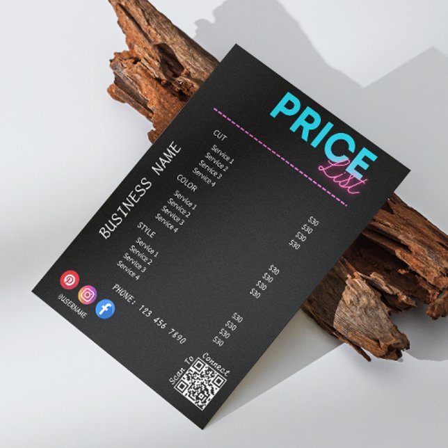 Service Price List Scan Me Black Marketing Invitation (Black Business Service Price List Menu Invitation)