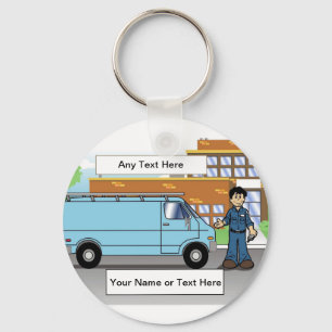Service Van Blue, Contractor - Male Cartoon Key Ring