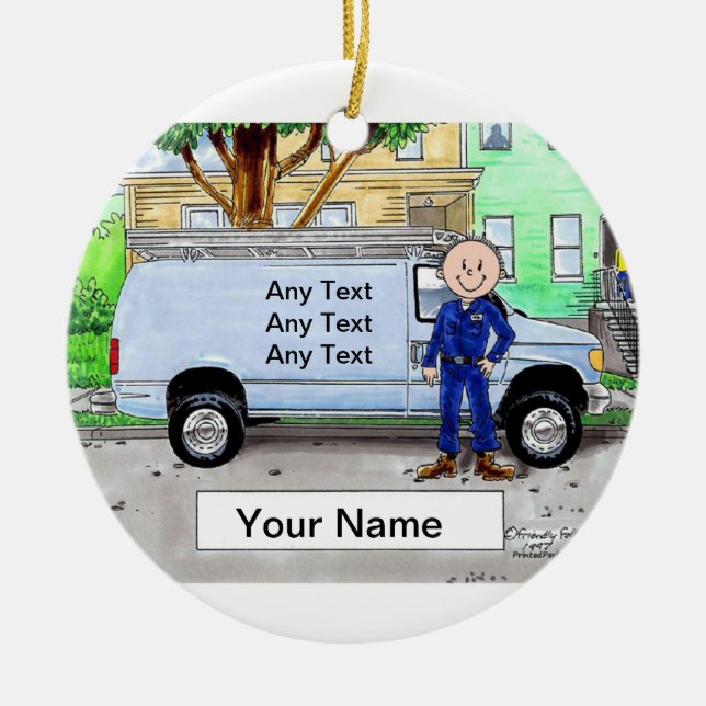 Service Van, Blue - Male Ceramic Tree Decoration (Front)