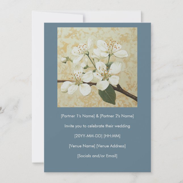 Serviceberry Flower Gravure Wedding Invitation (Front)