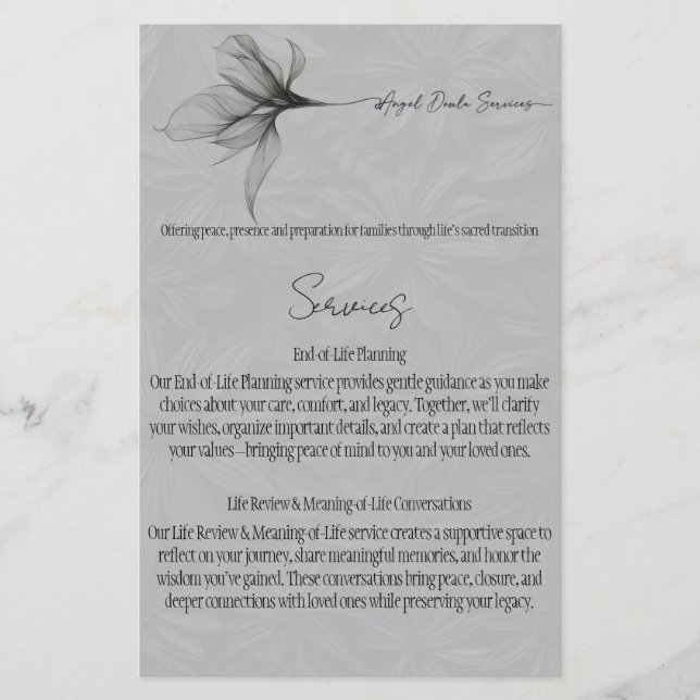 Services Menu (Front)