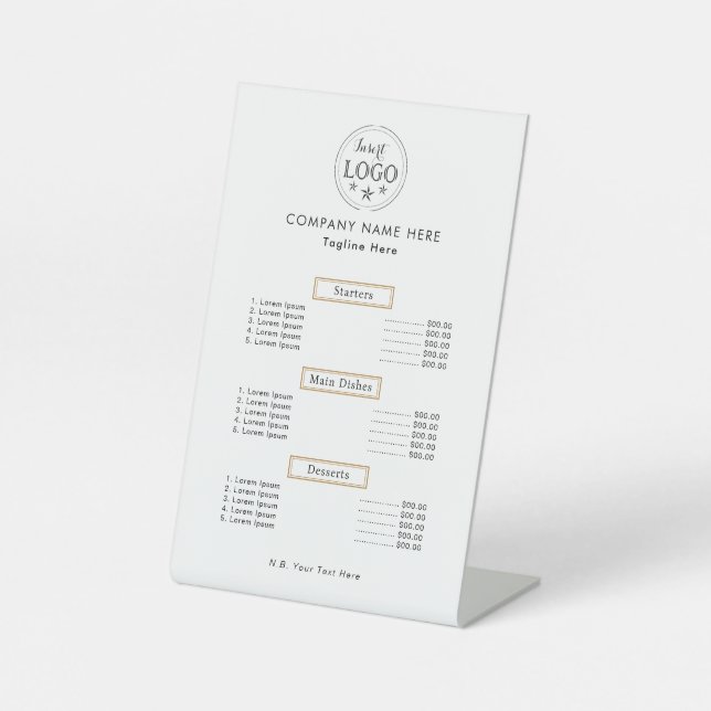 Services Menu Listed Customisable Pedestal Sign (Front)