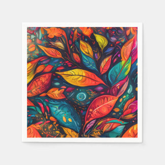 Serviettes with colorful leaf motif napkin
