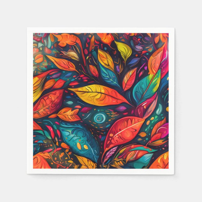 Serviettes with colorful leaf motif napkin (Front)