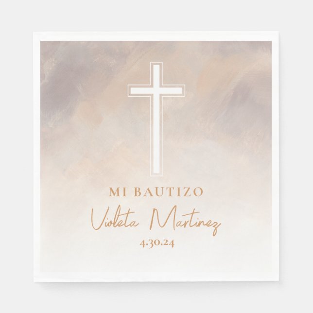 Servilletas Mi Bautizo Morada Spanish Napkins (Front)