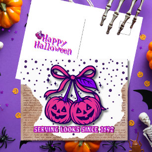 Serving Looks Since 1692 Pink Pumpkin Coquette Holiday Postcard