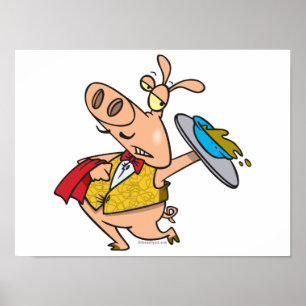 serving pig slop waiter cartoon poster