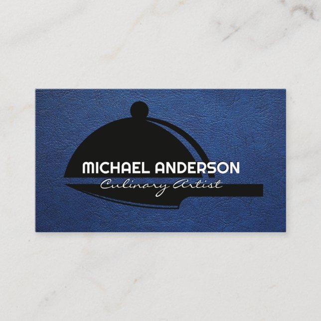 Serving Platter Knife | Blue Leather Business Card (Front)