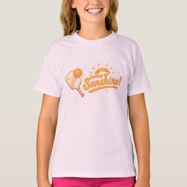 Serving Up Sunshine | Sunny Pastel Pickleball Kids T-Shirt (Front)