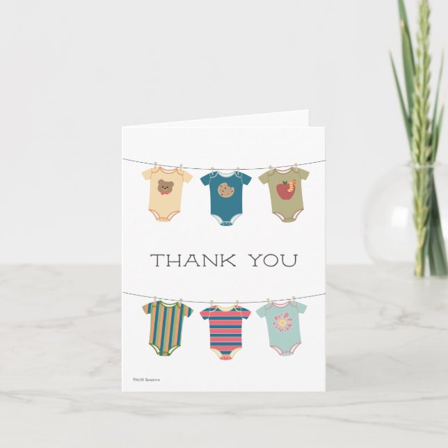 Sesame Pals Bodysuits Baby Shower Thank You Card (Front)