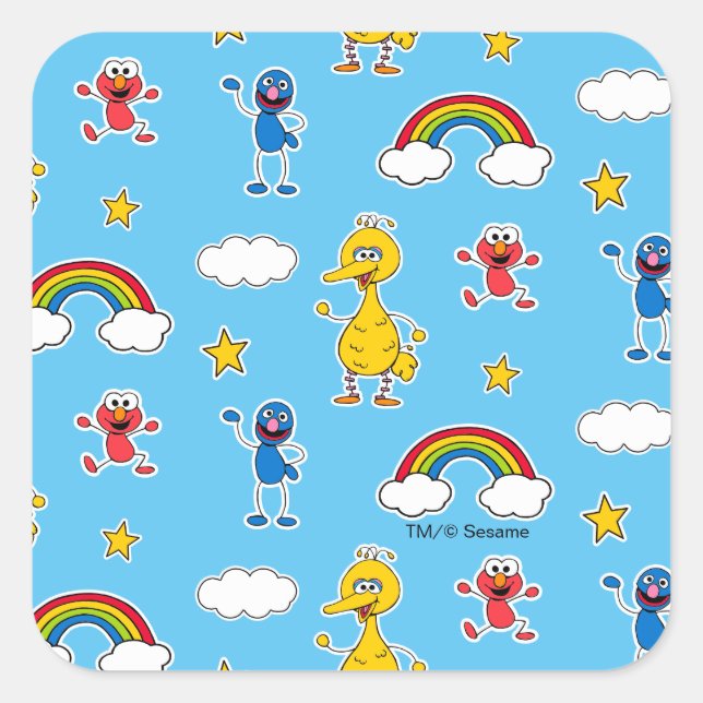 Sesame Pals Rainbow Doodley Pattern Square Sticker (Front)