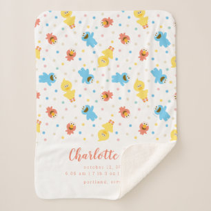 Sesame Pals White Polka Dot Birth Stats Sherpa Blanket