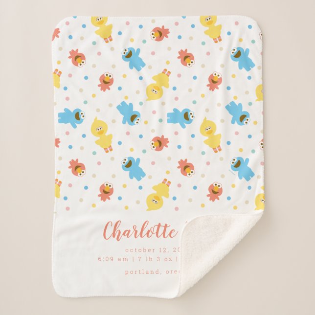 Sesame Pals White Polka Dot Birth Stats Sherpa Blanket (Front)
