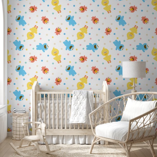 Sesame Pals White Polka Dot Pattern Wallpaper (Kids)