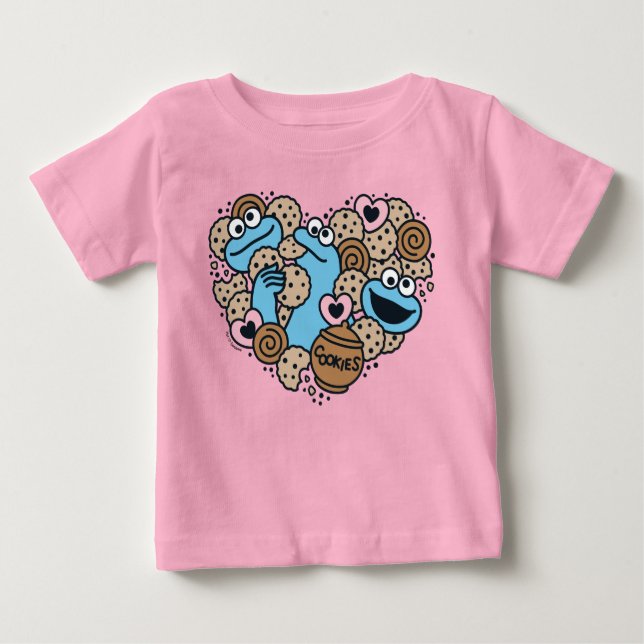 Sesame Sesame | Cookie Monster Doodle Heart Baby T-Shirt (Front)