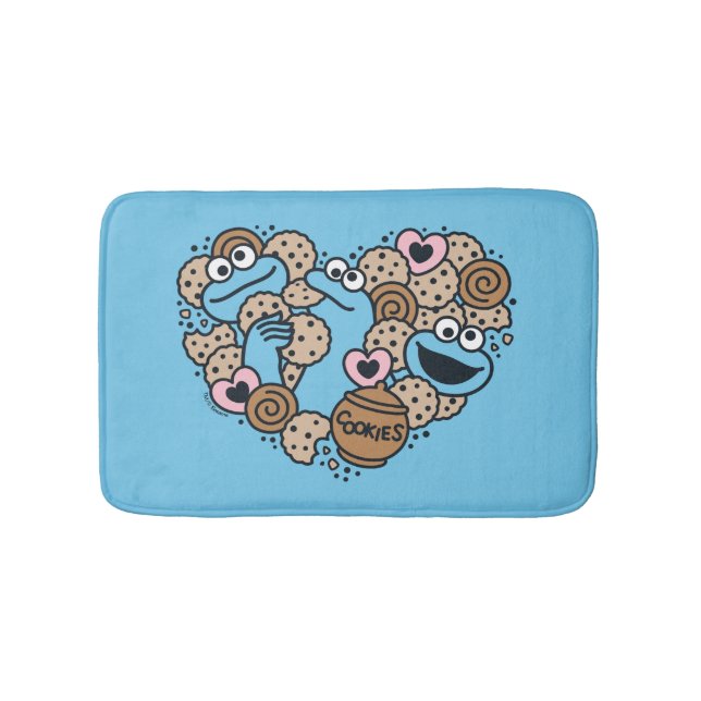 Sesame Sesame | Cookie Monster Doodle Heart Bath Mat (Front)