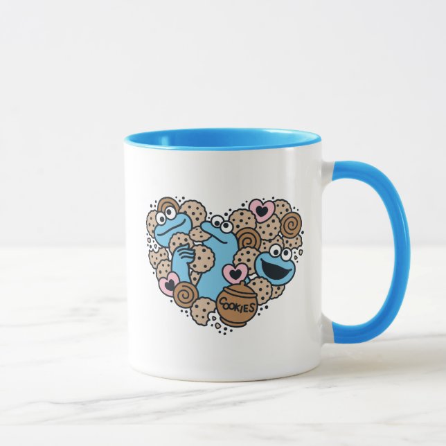 Sesame Sesame | Cookie Monster Doodle Heart Mug (Right)