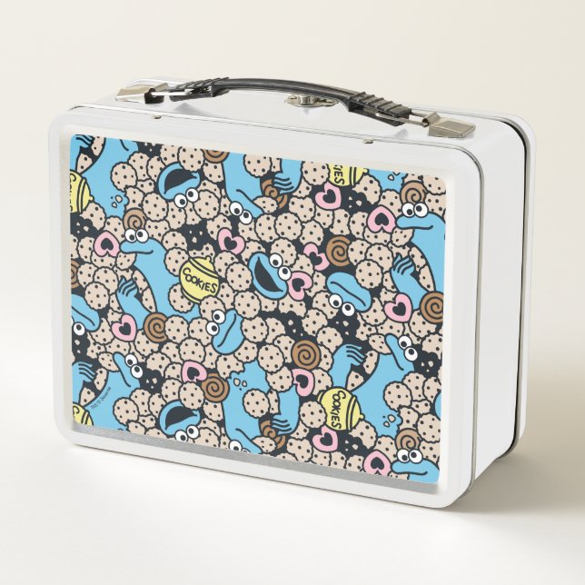 Sesame Sesame | Cookie Monster Doodle Pattern Metal Lunch Box (Back)