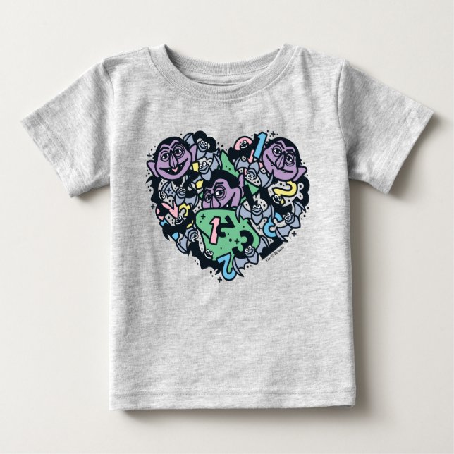 Sesame Sesame | Count von Count Doodle Heart Baby T-Shirt (Front)