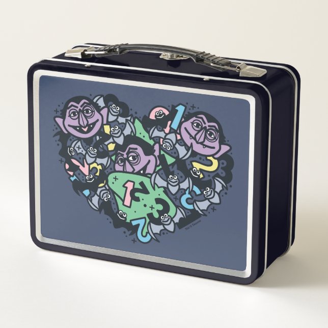 Sesame Sesame | Count von Count Doodle Heart Metal Lunch Box (Back)