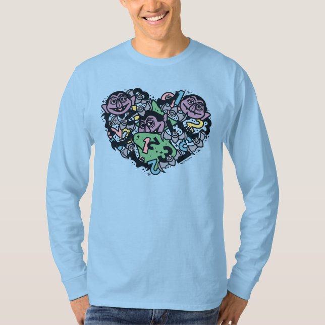 Sesame Sesame | Count von Count Doodle Heart T-Shirt (Front)